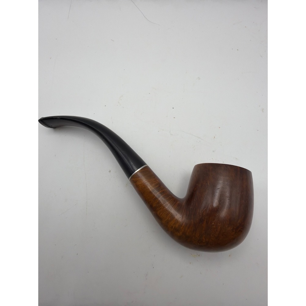 Vintage Dry Filter Imported Briar Tobacco Pipe Bent Billiard Wood Grain Black